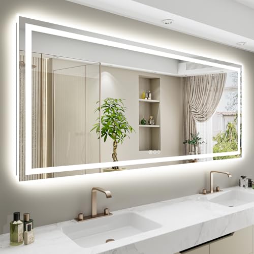 Image of 80x40 Inch LED Bathroom Mirror with Lights Front and Backlit Lighted Vanity Mirror for Bathroom Wall with 3 Colors Dimmable Anti-Fog Memory Shatter-Proof IP54 Waterproof Horizontal /Vertical
