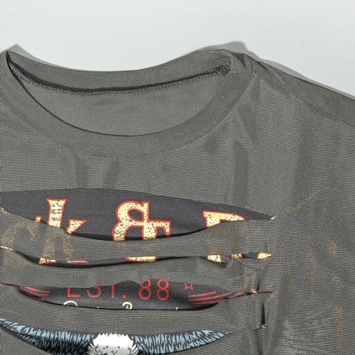 Women Sexy Sheer Mesh See Through Graphic Crop Top Long Sleeve Cut Out Tee Club Outfits Grey by SHIPPOOOU - Used condition - Image 8