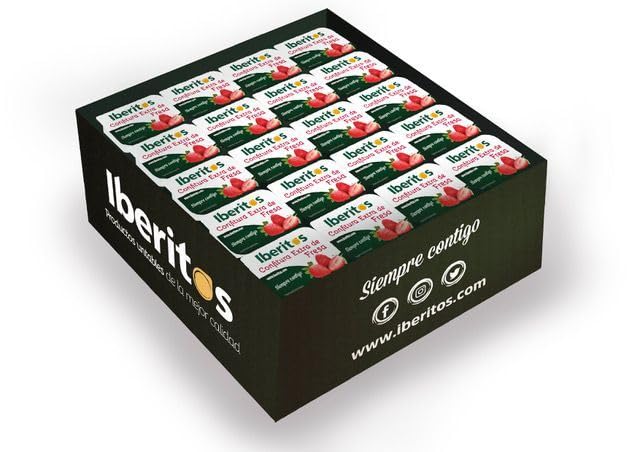 Iberitos - Confitura Extra de Fresa en Monodosis - Hecha con un 45% de Fresa Natural - Ideal para Tostadas y Bollería - Sin Gluten - Caja con 96 Unidades de 20 g