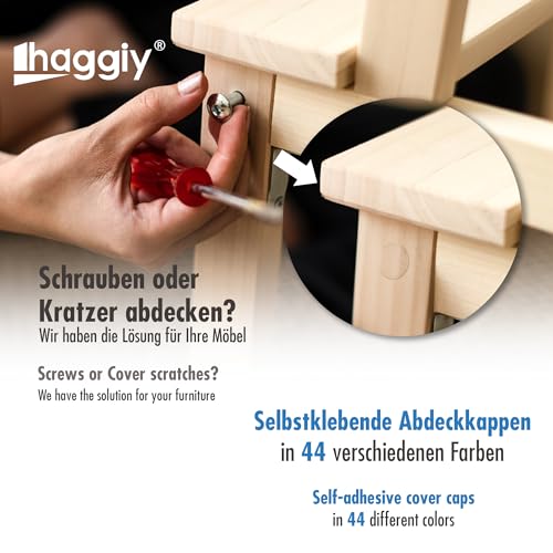 haggiy Selbstklebende Abdeckkappen für Möbel & Böden - Schraubenabdeckung - Rund - Abdeckung für Schrauben & Bohrlöcher - Möbelschutzkappen - Ø20 mm - 28 Stück - Möbelpflaster (Weiß-kalt)