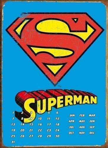 iPosters Superman Logo Perpetual Calendar Metal Sign - 40 x 30 cms (Approx 16 x 12 Inches)