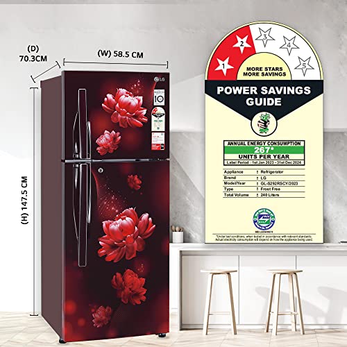 Image of LG 240 L 2 Star Frost-Free Smart Inverter Double Door Refrigerator (2023 Model, GL-S292RSCY, Scarlet Charm, Convertible)