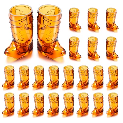 Image of Cowboy Boot Shot Glasses, 24 Pcs 1 Oz Mini Plastic Boot Cups (Brown)