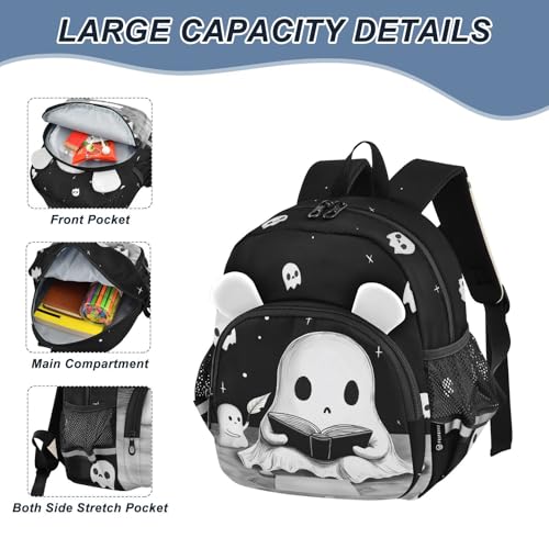 Ghost Kids Backpack with Ears Reflective Strip for Boys Girls Elementary School Bag Removable Chest Strap4