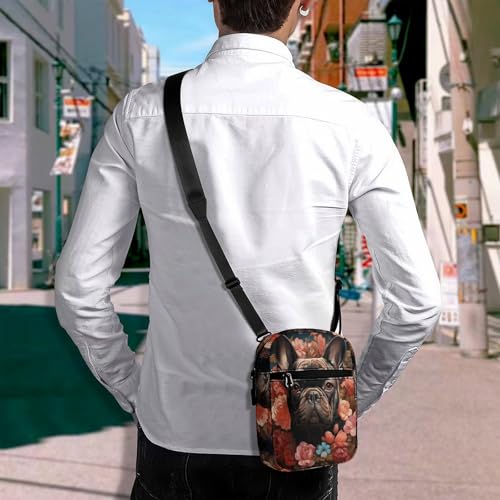 Personalized Small Crossbody Bag Water Resistant Messenger Bags Mini Bulldog And Flowers Printing SlingBag For Men Women4