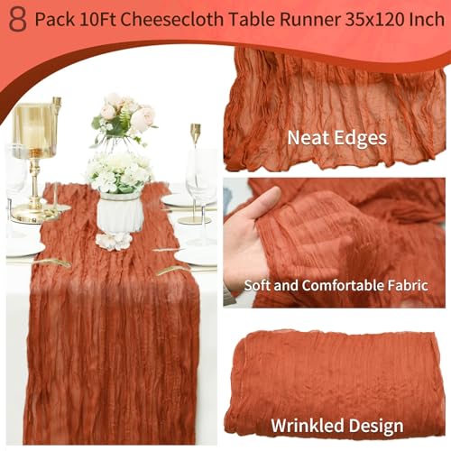 8 Pack Terracotta Cheesecloth Table Runner 10Ft Gauze Cheese Cloth Table Runner 35 x120Inch Romantic Boho Table Runners for Wedding Birthday Party Engagement Anniversary Bridal Baby Shower Table Decor by SATULGAU - Image 4