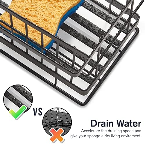 Damita Sink Caddy, Stainless Steel Kitchen Sink Organiser Sink Tidy, Kitchen Sponge Holder for Kitchen Sink, with Drain Pan for Bathroom Countertop Storage, Black