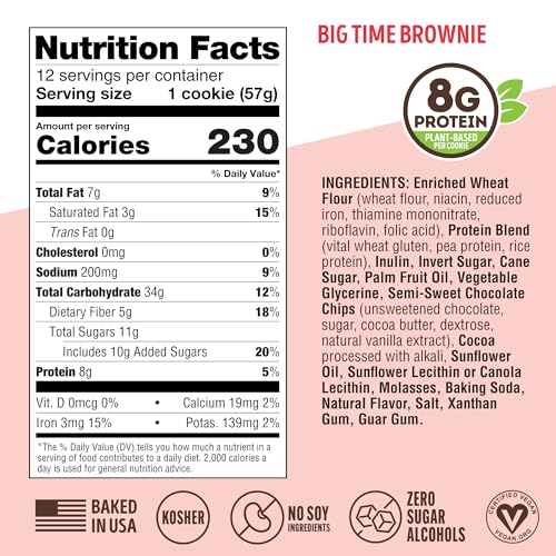 Image of Lenny & Larry's Complete Protein Cookie,[Big Time Brownie],Chewy Soft Baked,16g Plant Protein,Vegan,Non-GMO,High Fiber,[2 Ounce] Cookie,(Pack of 24)
