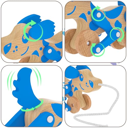Image of Montessori Toys 1 2 3 4 Years Old Boys Girls Wooden Walking Pull Dog Toy for Baby Toddler, Pull Along Walking Toys, Walk Along Puppy Pull, Wooden Pull & Push Toy (Blue)