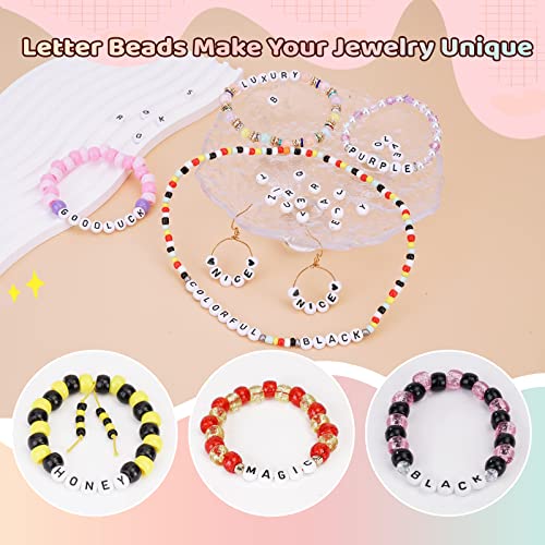 Image of FZIIVQU 1400 Pcs Letter Beads Kit, 28 Styles White Acrylic Alphabet Beads Letter Beads for Jewelry Making wiht Number Beads Heart Beads Friendship Bracelet Kit (Pack of 2)