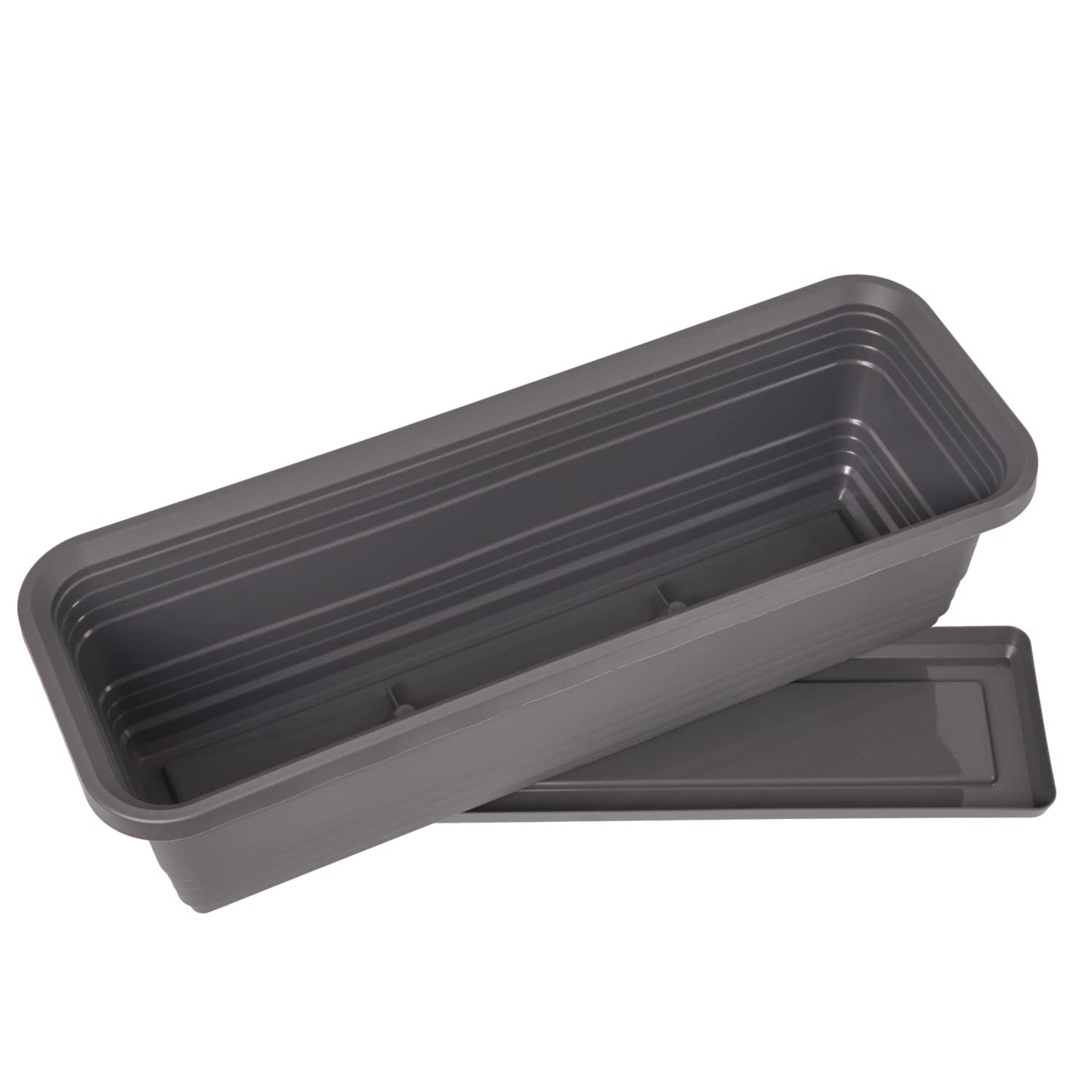Tymar Lot de 2 jardinières rectangulaires avec soucoupe - Pour balcon, terrasse - En plastique - Anthracite - 79,6 x 17,9 x 14,5 cm