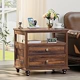 joaxswe farmhouse nightstand with charging station 24 wide end table with 2 drawers dresser for bedroom bed side table chest of drawers cabinet brown wood night stand for living room closet