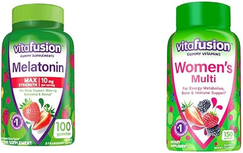 Vitafusion Suplementos de gomitas de melatonina de fuerza máxima y gomitas multivitamínicas para mujer