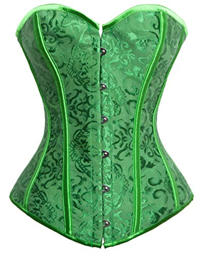 Kimring Women's Vintage Palace Jacquard Sweetheart Body Shaper Strapless Overbust Corset Green Medium