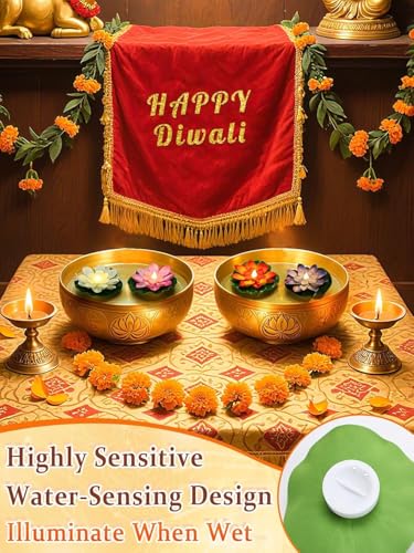 Image of coku 24 Pcs Floating Lotus LED Candles, Water Sensor Diya, 4 inch Multicolor Flower Lights, Water Activated Tea Lights for Diwali, Navratri, Durga Puja, Wedding, Pool, Urli Bowl, & Home Decor (Pack of 24)