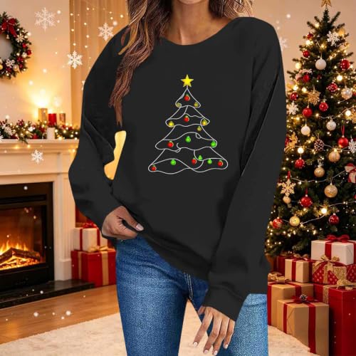 Womens Christmas Sweatshirt Tree Graphic Xmas Crewneck Pullover Tops - image 6