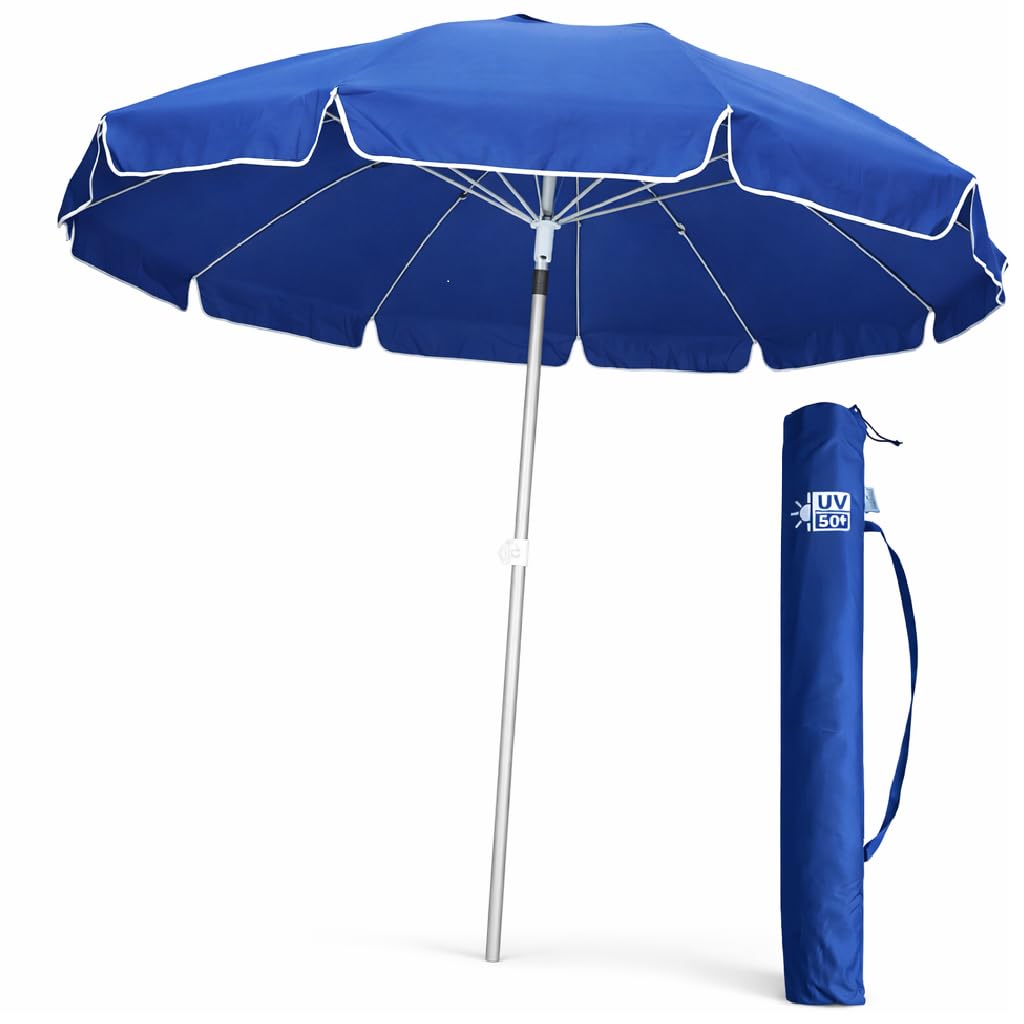 DANYX Ombrellone Mare Spiaggia 200 cm Antivento 12 Stecche Fibra di Vetro, Palo Alluminio 32 mm, UV50+ Inclinabile 45°, AirVent, Punta Trivella con Custodia