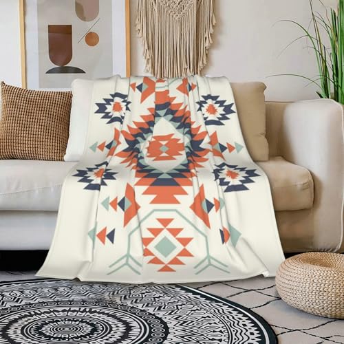 HGOD DESIGNS Ethnic Pattern Blanket Graphic Cute Tribe Traditional Geometric Art Throw Blanket Decor Cozy Warm for Home Bedroom Sofa Office red blue white 100x130cm - Image 3
