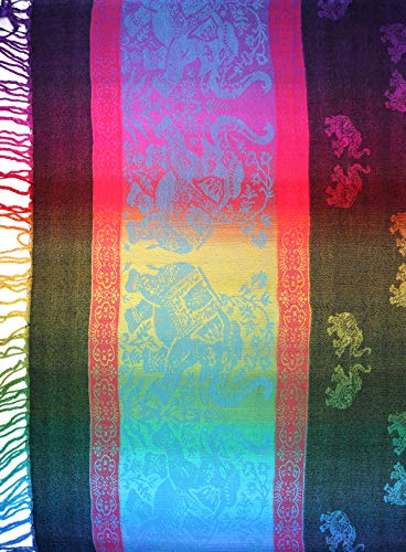 Colorful Elephant Peacock Feather Pashmina Scarf Shawl Wrap3