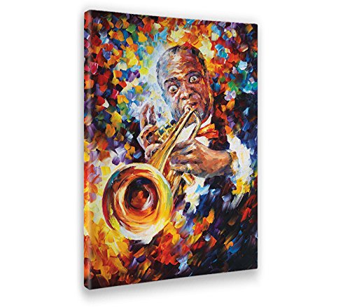 Giallo Bus - Cuadro - Prensa Sobre Tela Canvas - Lenoid Afremov - Louis Amstrong - 70 X 100 Cm