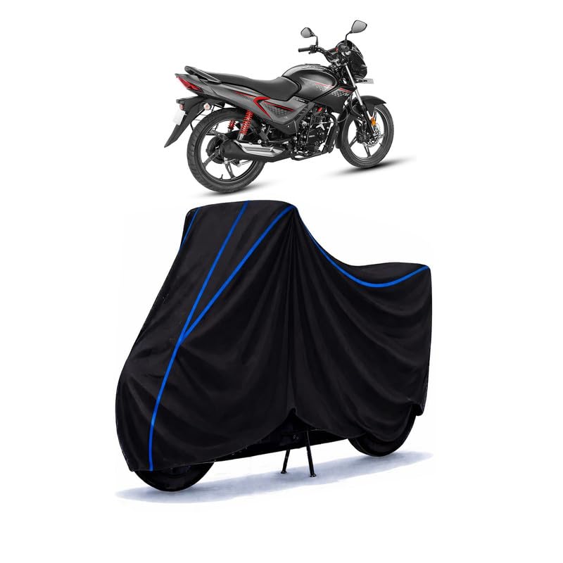 Image of Hero Glamour Blaze Bike Cover Water Resistant Universal Motorcycle Rain | Heavy Duty UV Protection, Dust, Scratch Indoor Outdoor All Weather with Black Blue Piping Elastic