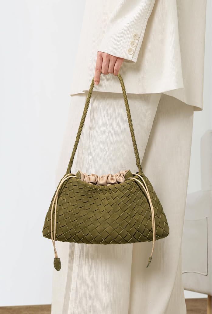 Woven Hobo Bags for Women Suede Woven Tote Bag Trendy Bucket Purse Underarm Shoulder Bag Vintage Handbag Retro Clutch Purses - Image 3