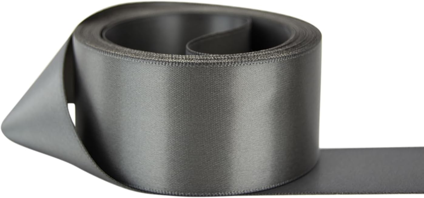Ribbon Bazaar Double Faced Satin - Premium Gloss Finish - 100% Polyester Ribbon for Gift Wrapping, Crafts, Scrapbooking, Hair Bow, Decorating & More - 4" Pewter 25yd