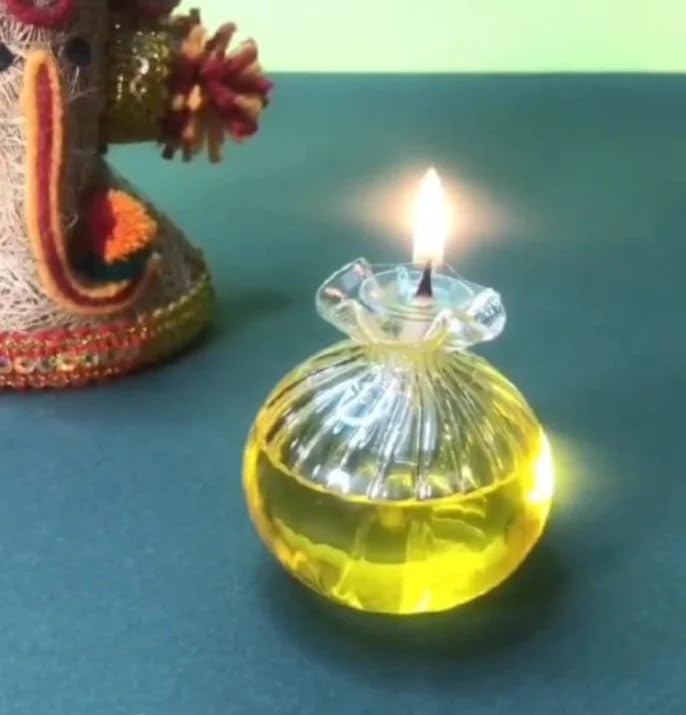 Image of Glass Chambu Modak Shape Diya | Borosilicate Glass Oil Lamp | Reusable & Eco-Friendly Pooja Diya for Home Mandir, (Transparent, 5.5 x 5.25 cm), 60ML, Pack of 2 Pcs