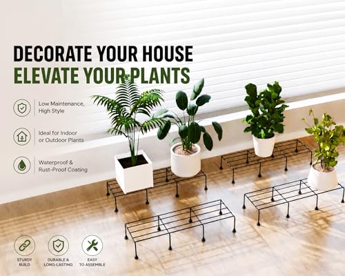 Image of 24 Inch, Set of 4 | Durable 9 Layer Coating Anti-Rust Metal | 80 KG Capacity | Plant Stands for Outdoor Balcony & Indoor Living Room | Pot Stands for Plants in Balcony | Black