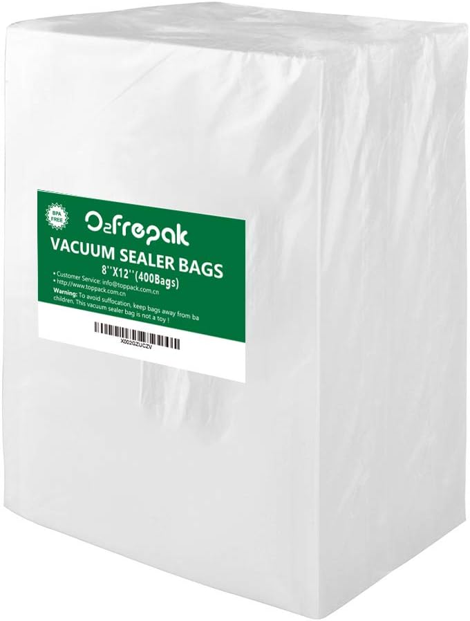 - O2frepak 400 Quart Size 8" x 12" Vacuum Sealer Bags with BPA Free and Puncture Prevention,Vacuum Seal Freezer Bags,Great for Sous Vide Vaccume Sealer PreCut Bags