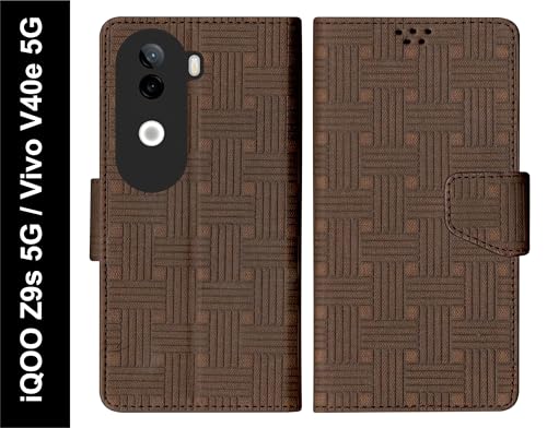 Image of SBMS Flip Cover for iQOO Z9s 5G / Vivo V40e 5G Back Cover Case with Magnatic Closure | Inbuilt Stand | Card & Money Pocket (Mat Brown)