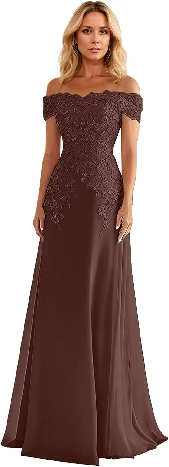 Chiffon Mother of The Bride Dresses for Wedding 2025 Lace Applique Prom Dress Off Shoulder Formal Evening Gowns