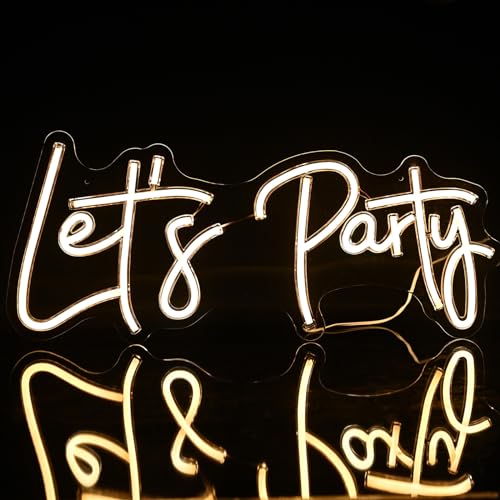 Image of Let's Party Neon Signs, Neon Light Sign for Wall Decor 20 x 9Inches Large LED Neon Sign Art Decorative Lights for Wedding Party Home Bar Store Festival, Warm White