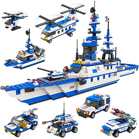 2318 Pieces City Police Building Kit, Military Battleship Building Toy with Police Car Toy, Police Helicopter, Patrol Boat, Best Education Learning & Roleplay STEM Toy Gift for Boys & Girls Age 6-12 Cover