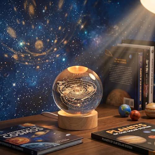 Image of Large 3D Solar System Crystal Ball, LED Crystal Lamp 16 Color Changing Night Light With Remote Control For Bedroom Decor, Ideal Birthday Gift For Teens Boys And Girls, Solar System Model