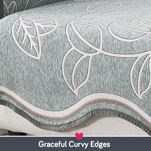 Image of HOKIPO Complete (Seat+Back+Arm) Sofa Mat Set for 1 Seater Sofa |Premium Chenille Sofa Covers with Curve Edges, 'Serene Curves Series' - Celestical Leaves (IN-993+1002+1001 * 2 - D4)