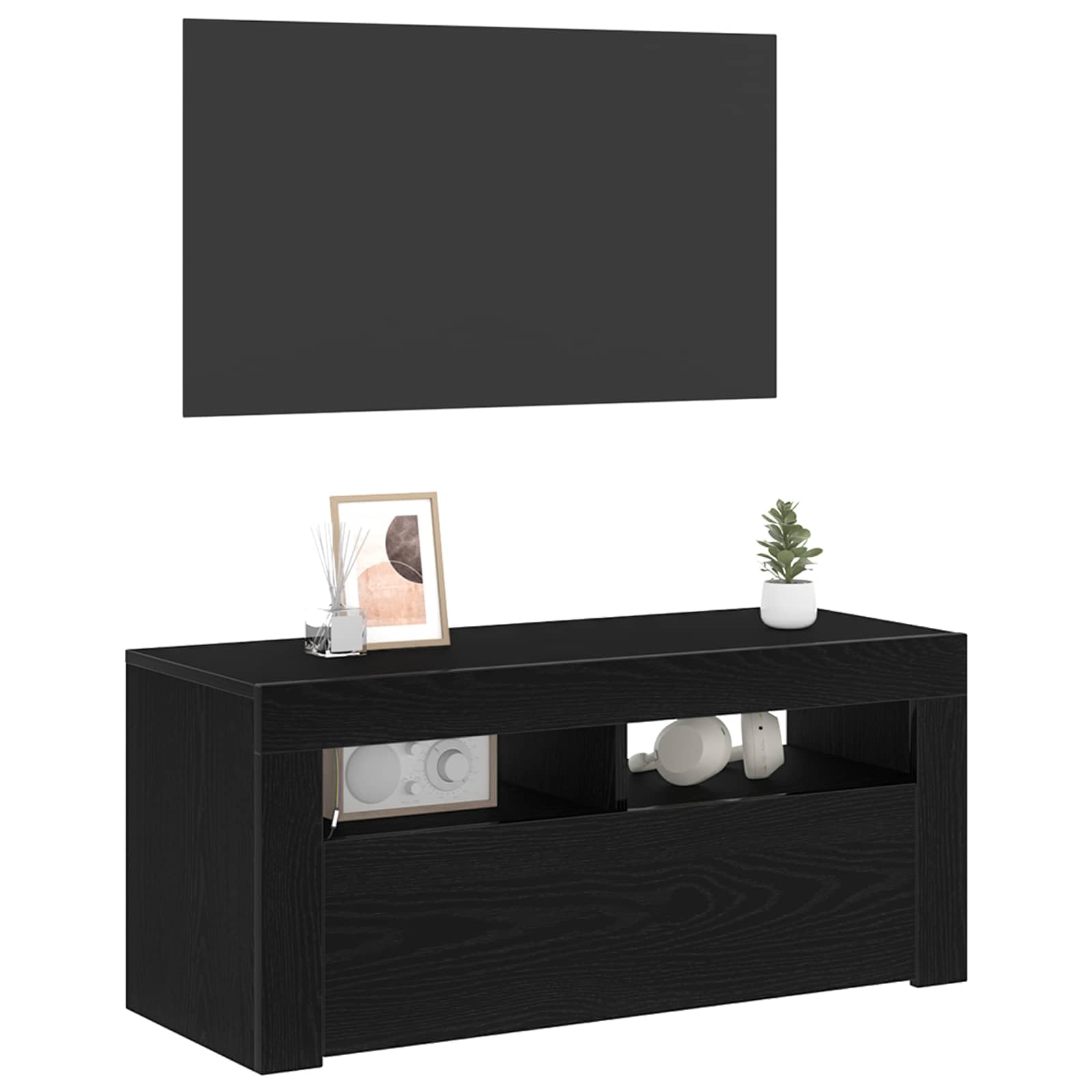 vidaXL TV Cabinet 90 x 35 x 40 cm Black Oak Engineered Wood