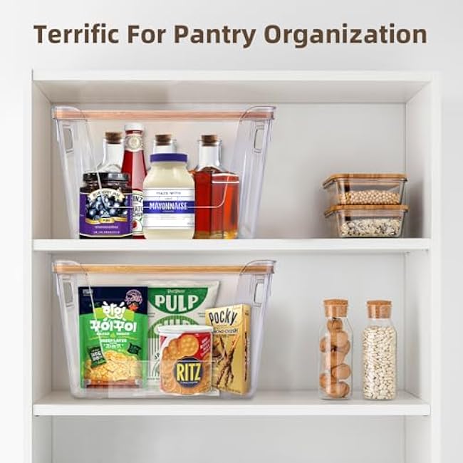 2 Set Pantry Organizers and Storage - Stackable Pantry Storage Bin Containers for Potato, Onion, Garlic, Fruit, Vegetable, Produce - Clear Front Open Kitchen Organization Baskets with Lid