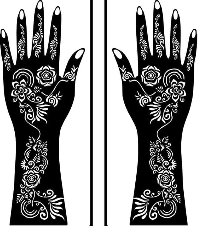 Image of Mehndi Tattoo Stencils for Hands | Reusable Henna Stencil Stickers for Women & Girls | Easy-Use Arabic & Floral Mehndi Design Templates | Temporary Tattoo Stencils for Festivals, Bridal, Karwa Chauth & Eid (24)