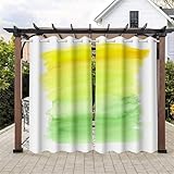 Surwin 2 Stück 3D Bunt Outdoor Vorhang Wetterfest, Verdunklungsvorhänge mit Ösen,Balkon Sichtschutz,Vorhänge Blickdicht,Outdoor Vorhang für Balkon Terrasse Pergola (Gelb-Grün,106x160cm)