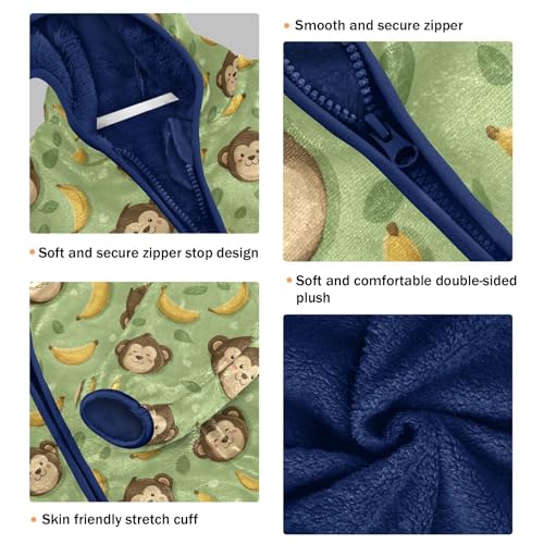 Monkey Banana Toddler Fleece Jacket Baby Boys Hooded Zipper Long Sleeve Thick Warm Outerwear 3-10 Years3