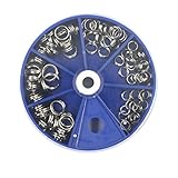Mimilure 115pcs Stainless Steel Fishing Split Rings Kit Fishing Lures Tackle Set with Round Bead Storage Box,6 Sizes Combo (Blue)
