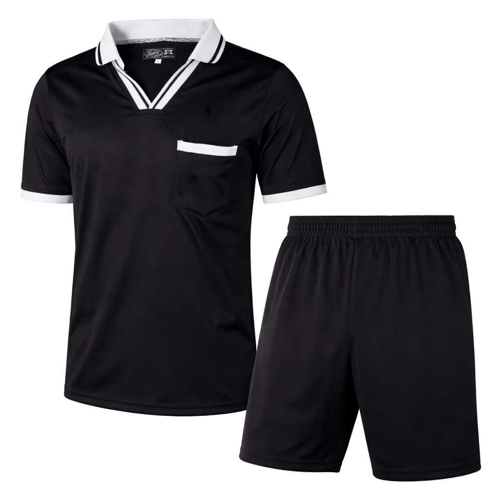 ZOR Football Referee Kit | Shirt & Short Set in Black | Breathable Lightweight Soccer Referee Uniform for Men | Rugby Hockey Referee Set | Professional Match Training Sportswear | Medium