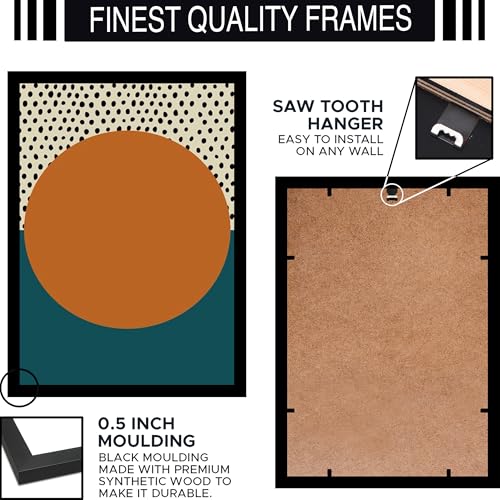 Image of BLINKART Vintage Bauhaus Retro Geometric Aesthetic Poster Gallery | Colorful Wrap Framed For Home Office Studio Living Room Modern Art Studio Decoration Abstract Shapes | (d141) | 13x10 Inch