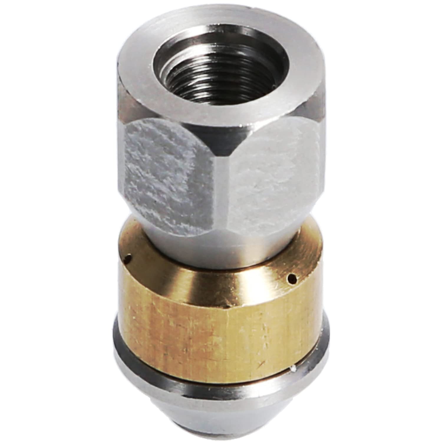 McFilter | Boquilla de limpieza de tuberías para limpiadora de alta presión, entrada giratoria 1/8" IG, 3 x 0,8 mm - 050, acero inoxidable/latón