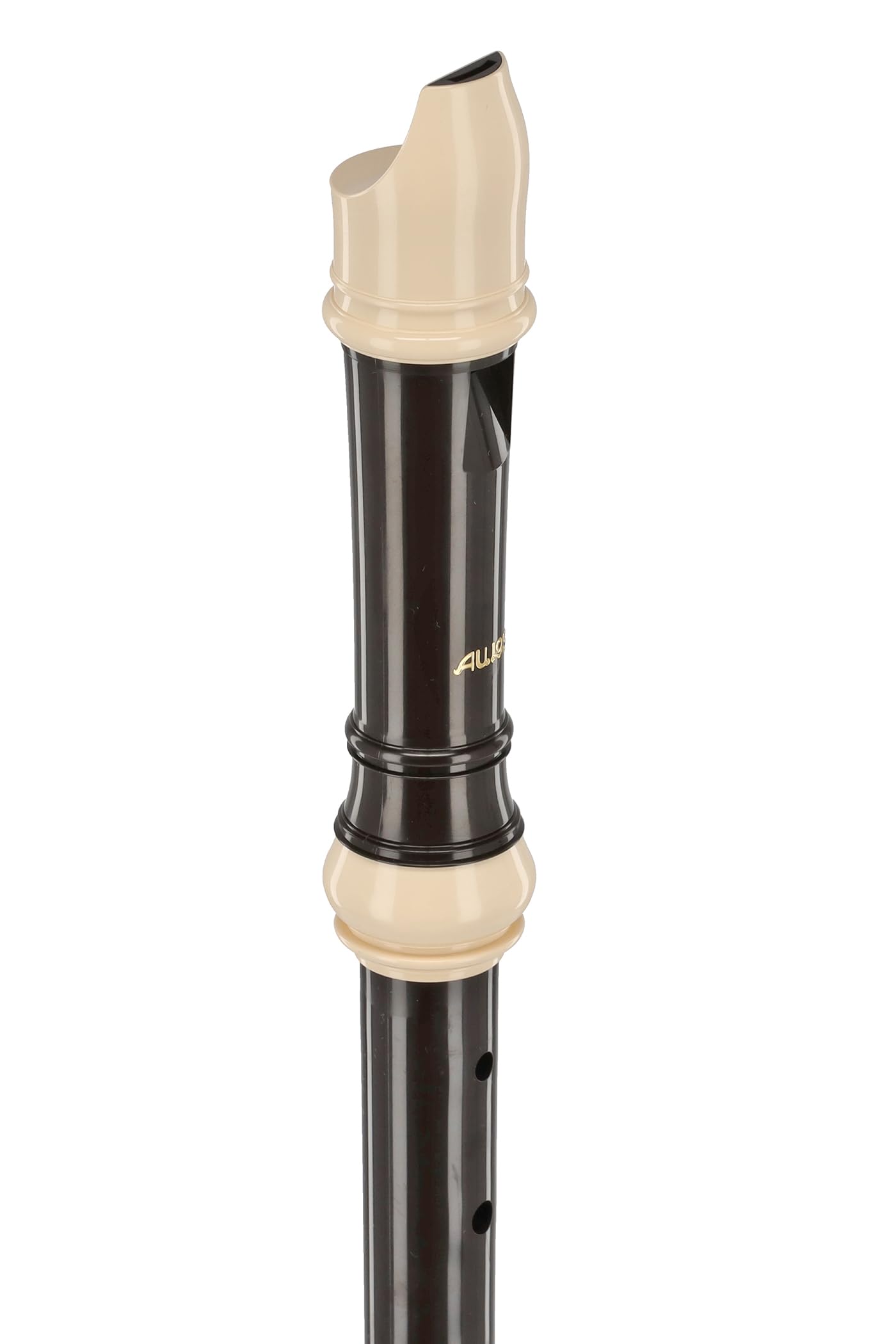 Aulos flûte à bec alto en fa Symphony 509B - brun foncé/couleur ivoire - doigté baroque, avec doubles trous - avec étui, écouvillon etc. - repose-pouce amovible - 3 pièces - canal d’air courbé