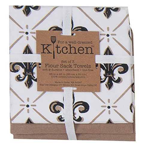 Kay Dee Designs 3-Piece Cotton Flour Sack Towel Set, 26 by 26-Inch, Belle Maison