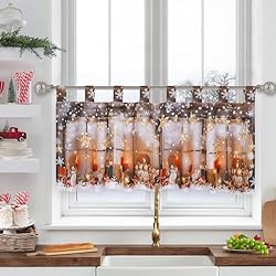 Visillos Navideños Alishomtll Visillo navideño, romántico, cortina con trabillas, cortina corta para cocina, habitación infantil, 45 x 120 cm (estrellas ángeles)
