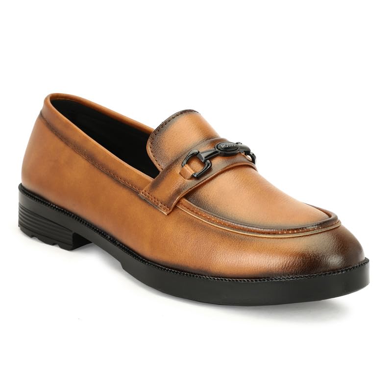 Image of Men's Chain Buckle Loafers || Premium Smooth Faux Leather Slip On || Formal Office & Casual Wear Shoes