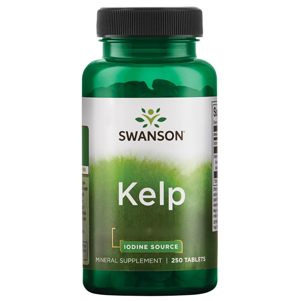 Swanson, Kelp, avec Iode Naturel, 250 Comprimés végétaliennes, Hautement Dosées, Testées en Laboratoire, Végétariennes, Sans Soja, Sans Gluten, Sans OGM